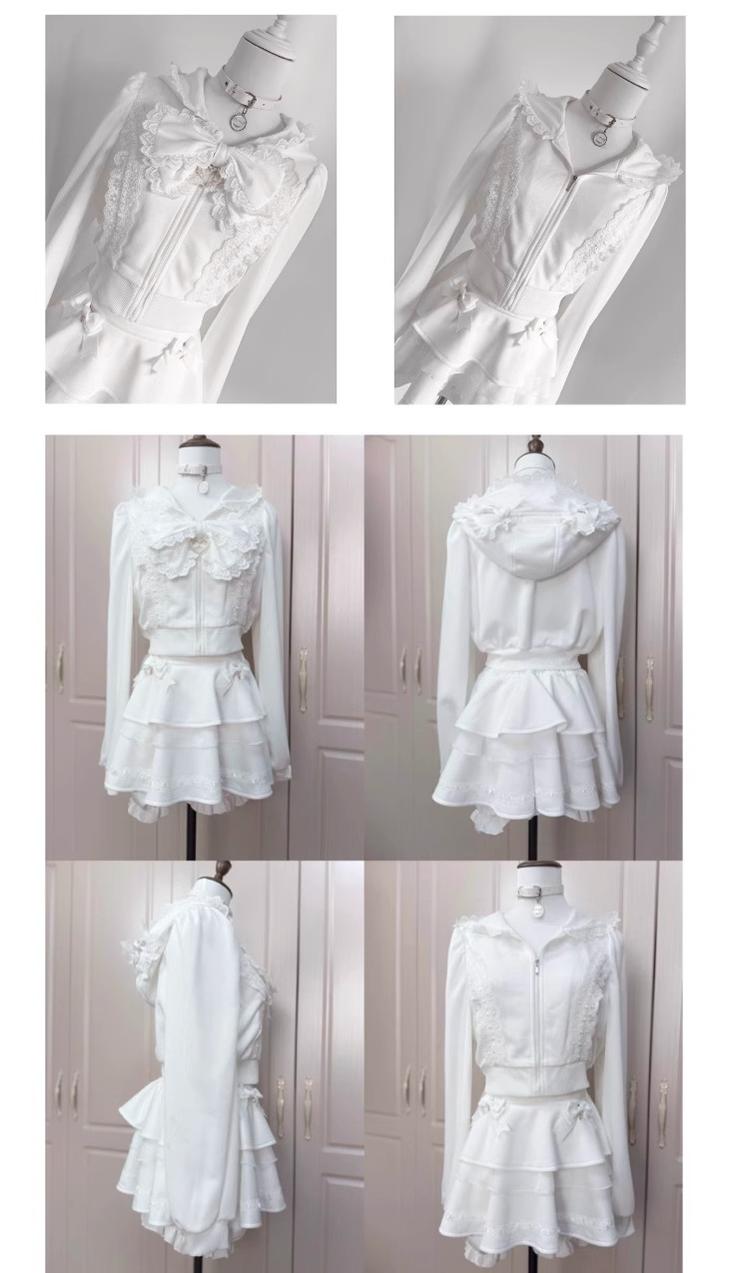 Jirai Kei Jacket Sporty Long Sleeve Hoodie And Skirt Set 42891:759042