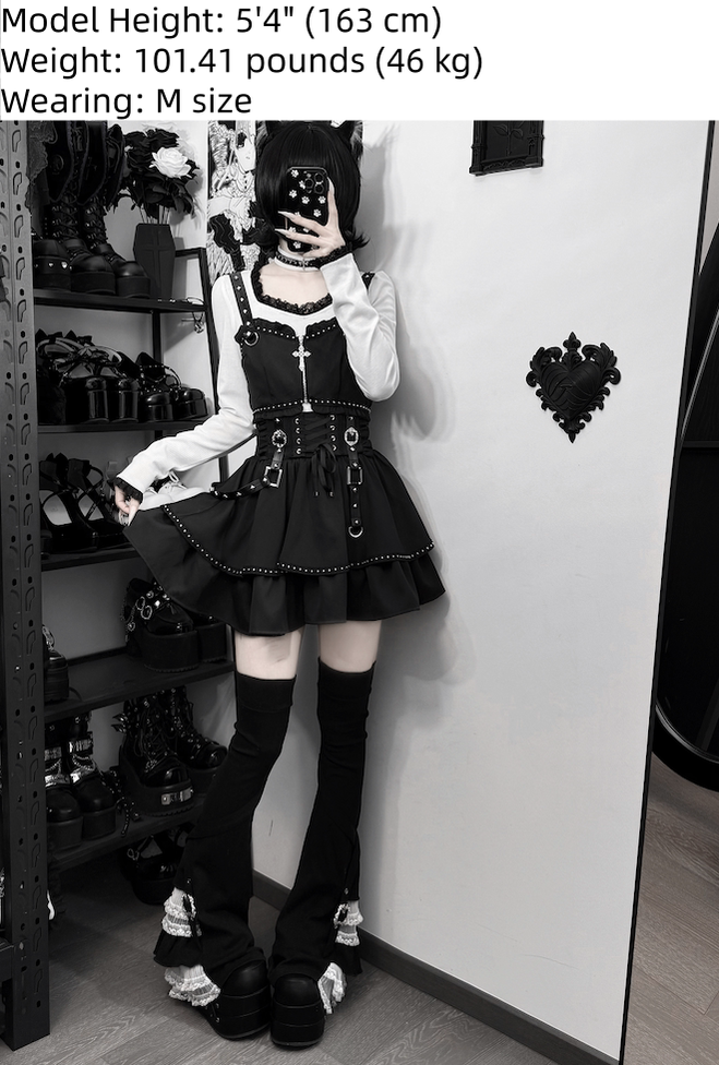 Jirai Kei Skirt Outfit, Top With Detachable Camisole 44809:822712