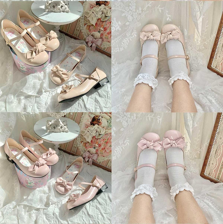 Kawaii Lolita Round-toe Bow Flat Shoes Low-heeled Shoes 15Colors 22818:330358 22818:330358