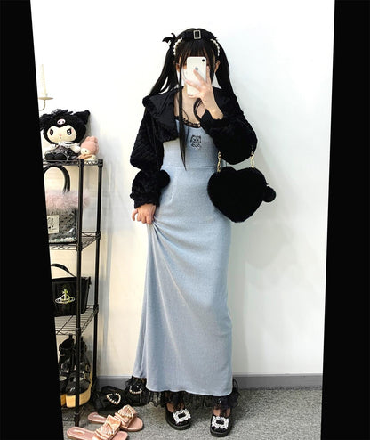 Jirai Kei Dress Ryousangata Lace Slip Dress Long Version 34412:459886