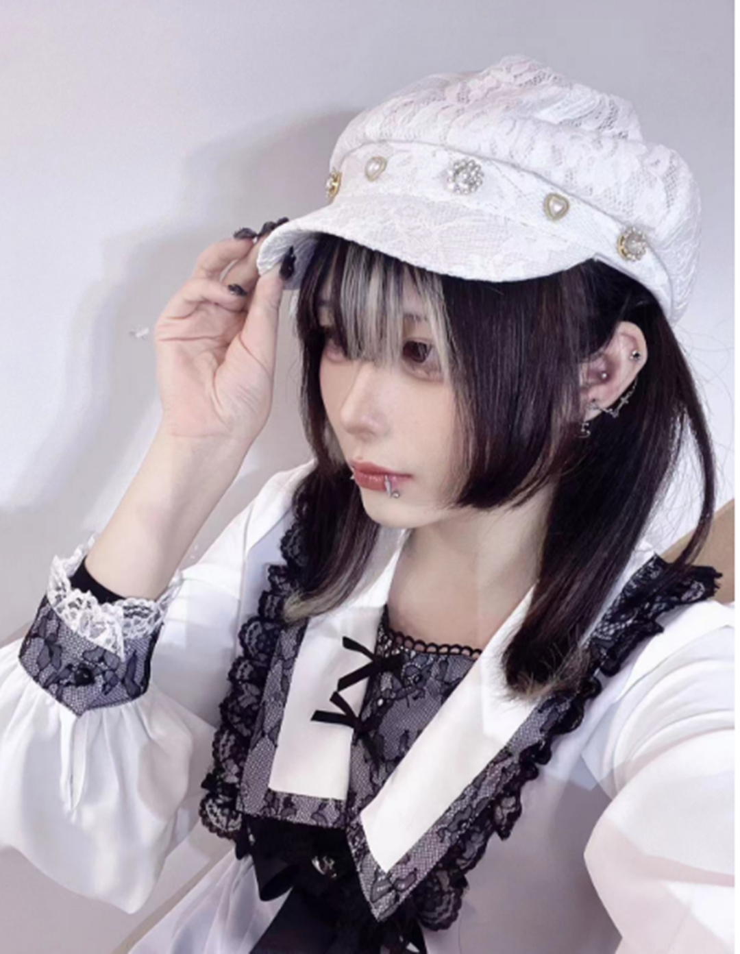 Jirai Kei Hat Rhinestone Lace Hat Japanese Subculture Hat 34382:466918 34382:466918