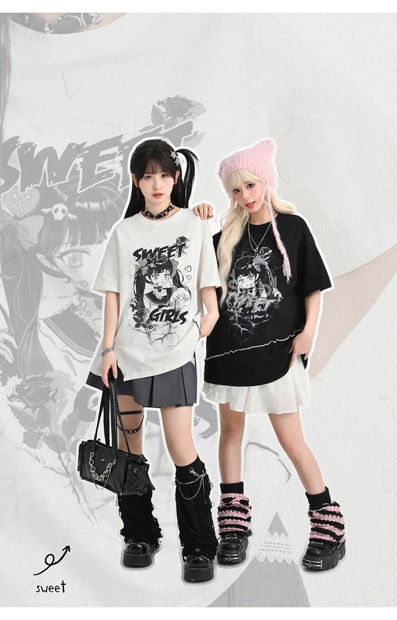 Y2K T-Shirt Anime Top Ripped Design 35898:560038
