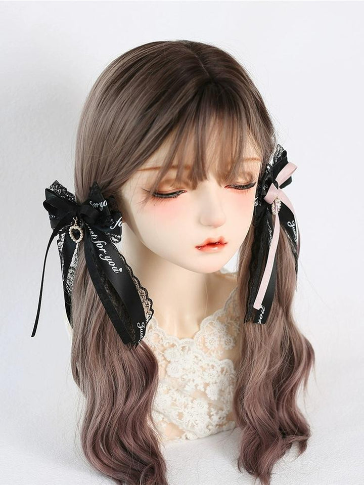 Jirai Kei Black Pink Hair Pin Lace Ribbon Hair Clip 22536:614864