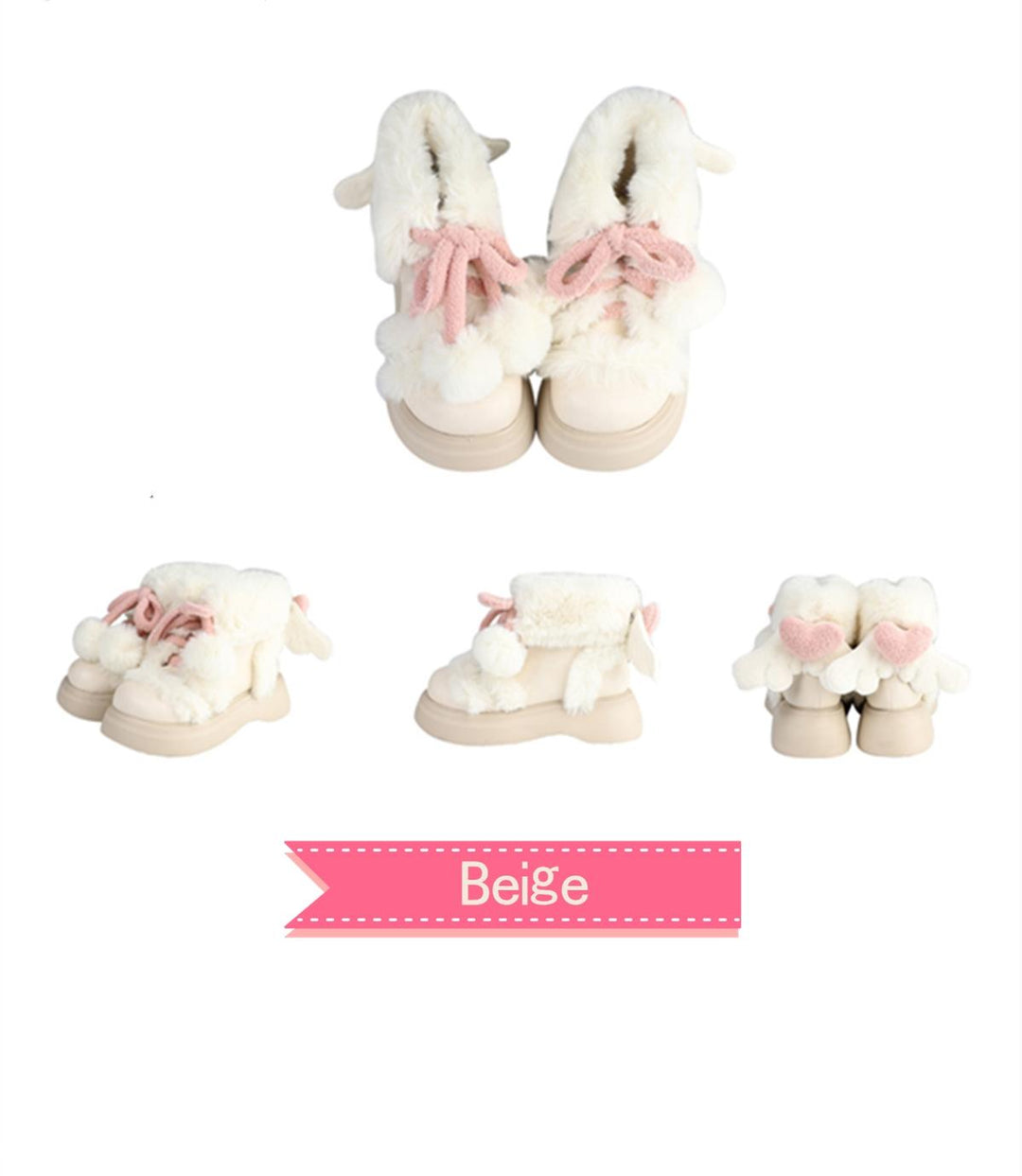 Lolita Shoes Winter Plush Round Toe Snow Boots (Beige / 35 36 37 38 39) 33774:451440 (Beige / 35 36 37 38 39) 33774:451440