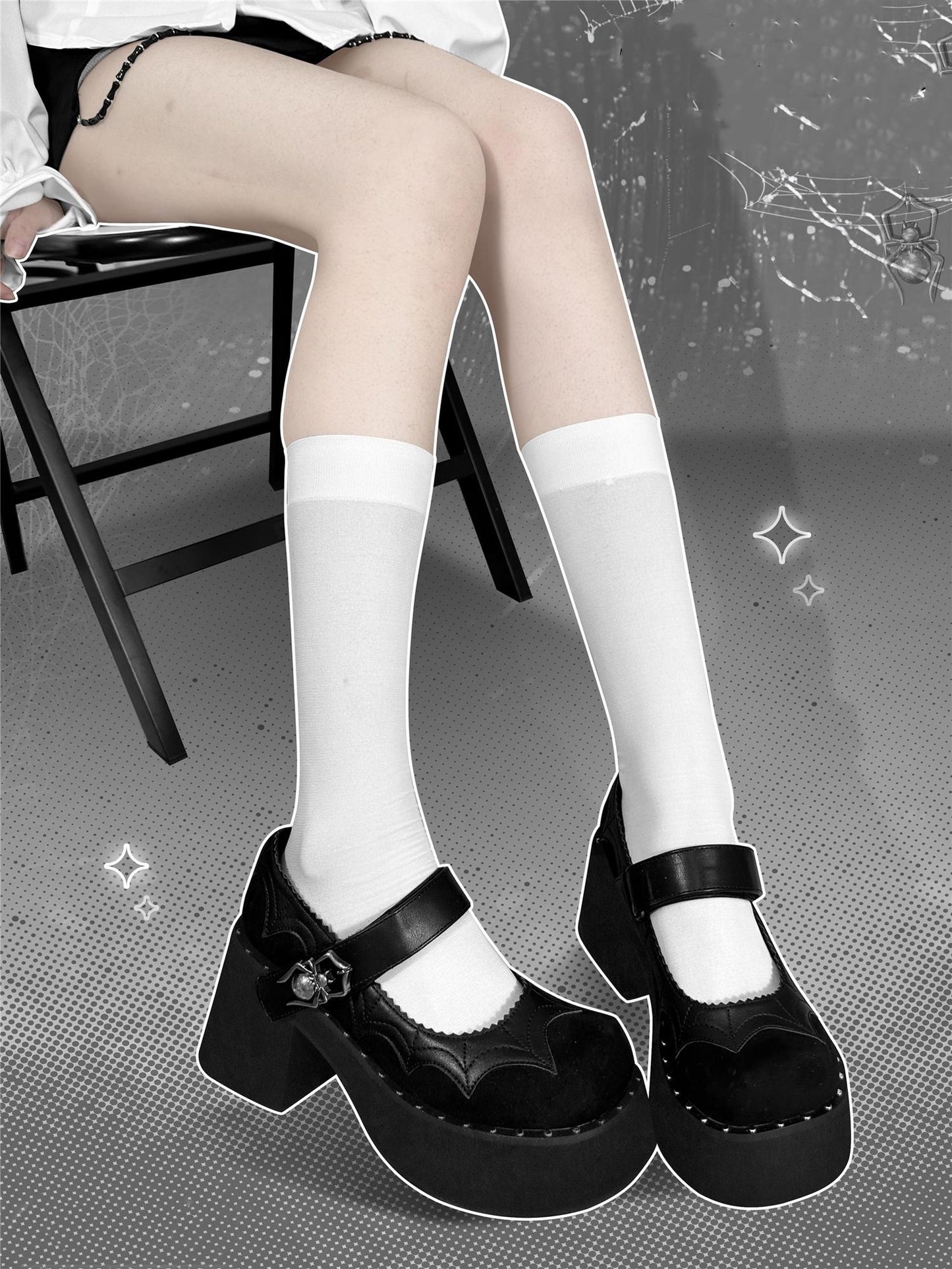 Gothic Shoes Black High Heel Thick-soled Shoes 34396:469006