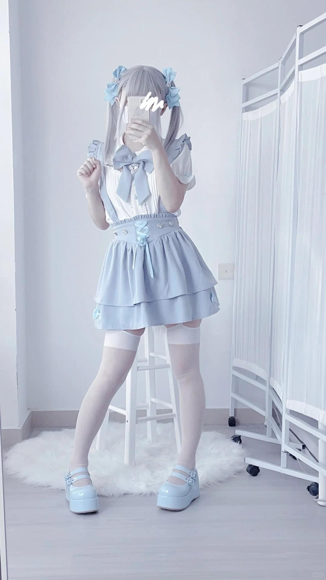 Jirai Kei White Blouse Lace-up Suspender Skirt 21838:760781