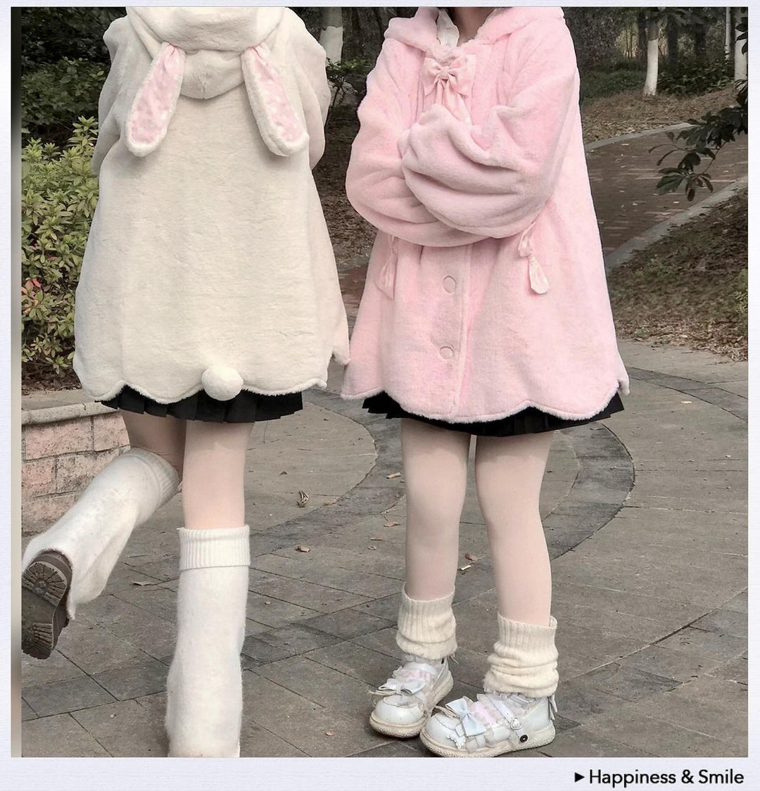 Jirai Kei Coat Sweet Bunny Ear Hoodie Long Fleece Coat 40938:682262