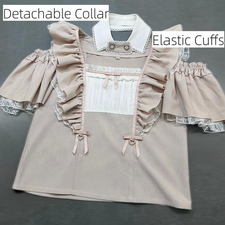 Jirai Kei Open-Shoulder Blouse, Detachable Collar (L M S XL) 45844:865695