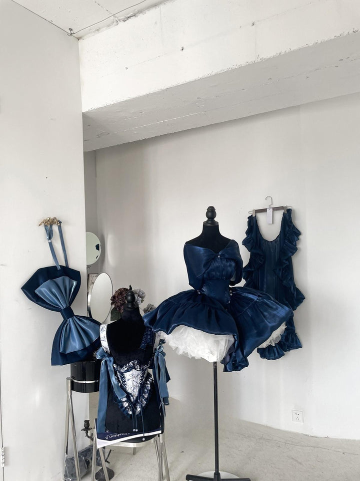 Blue Corset Set Lace Up Corset Top 36400:576676