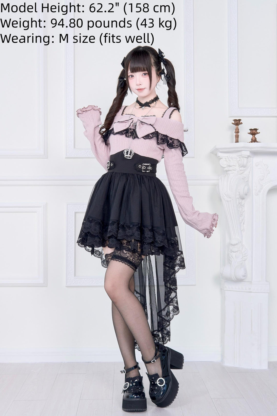 Faux Two-piece Jirai Kei Open Shoulder Dress 43866:787853