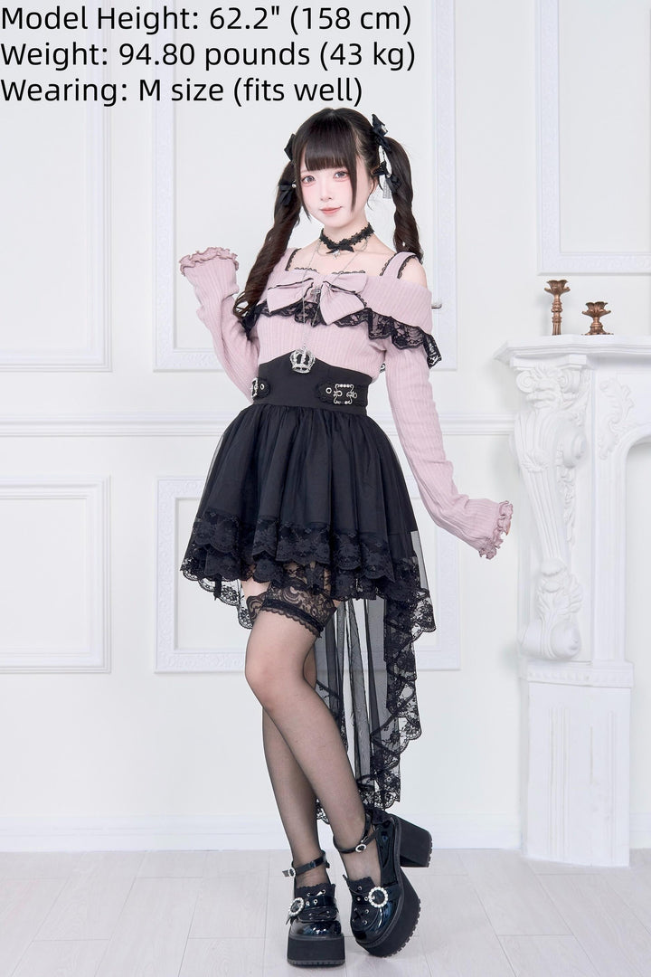 Faux Two-piece Jirai Kei Open Shoulder Dress 43866:787853