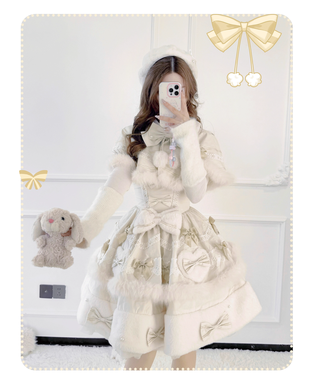 Lolita JSK Apricot Cape Kawaii Cake Dress Winter Set 41172:693524