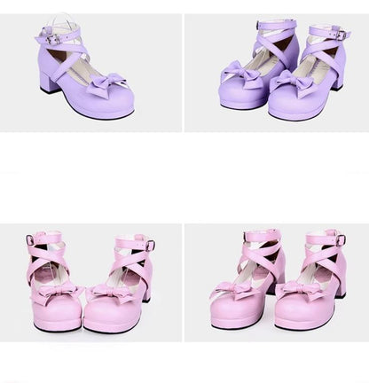 Lolita Shoes Mid Heel Shoes With Sweet Round Toe And Bow 37386:558826