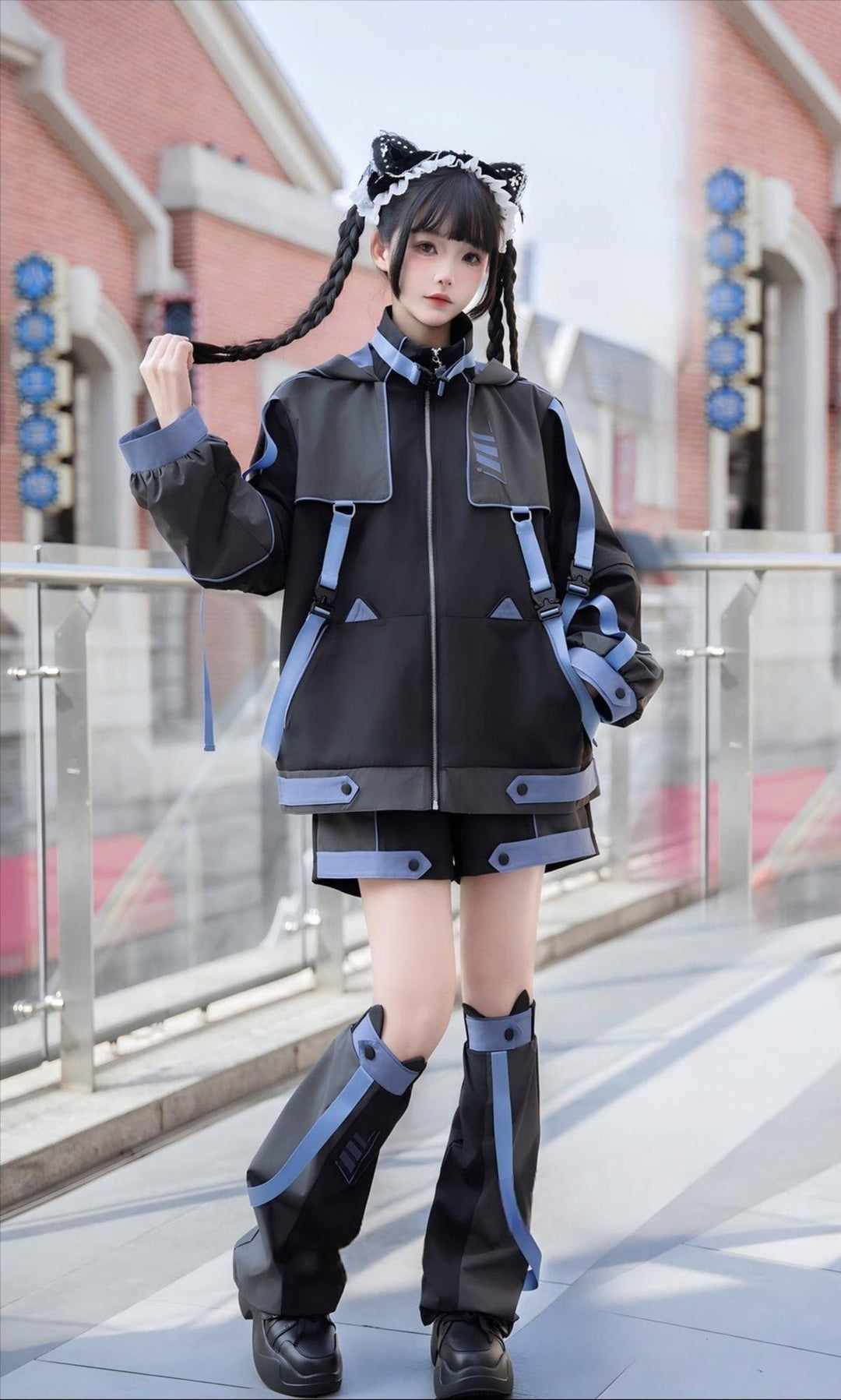 Subcul Jirai Kei Jacket Set With Cat Ear Hood/Removable Sleeve 42562:772891