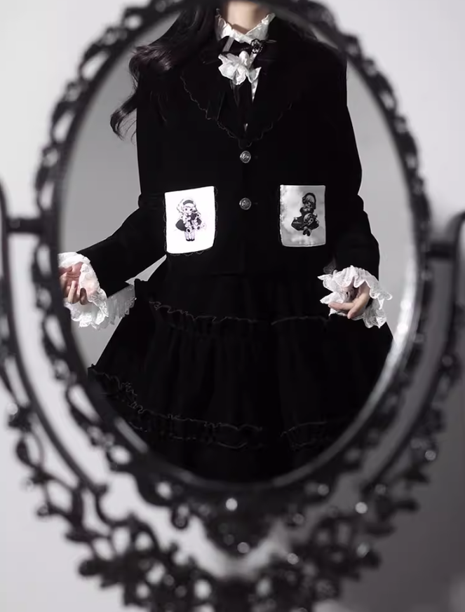 Ouji Lolita Prince Outfit Set Black Skirt Velvet Shorts Set 39368:632008