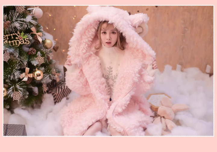 Kawaii Winter Coat Sheep Horn Hooded Coat Plush Coat 41060:685448