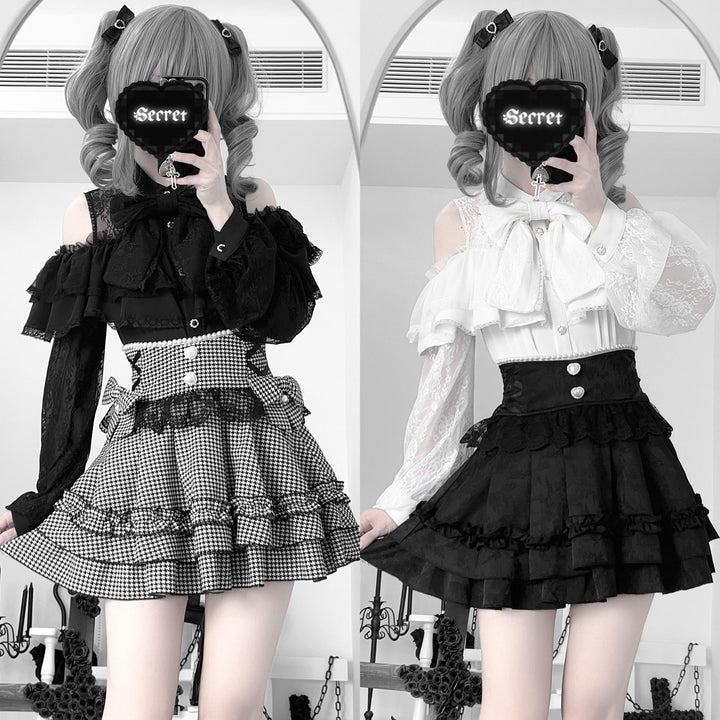 Open-shoulder Ryousangata Blouse, Sheer Lace Sleeves 44165:801619