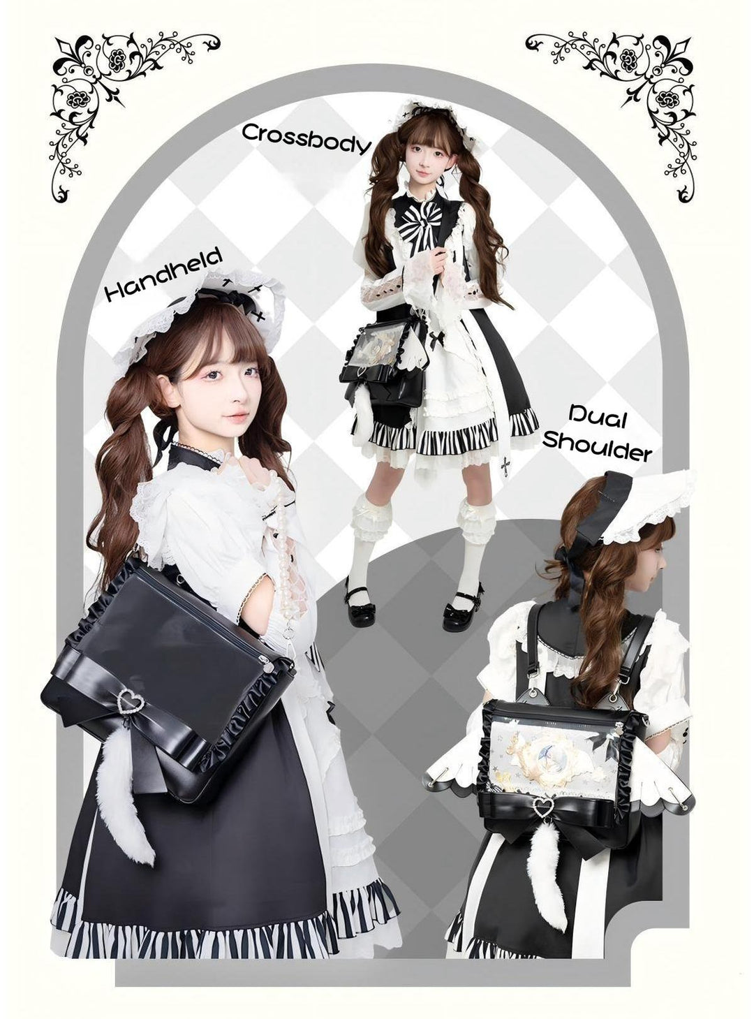 Lolita Ita Bag Black Kawaii Cat Ear Three Ways Bag 41150:696632