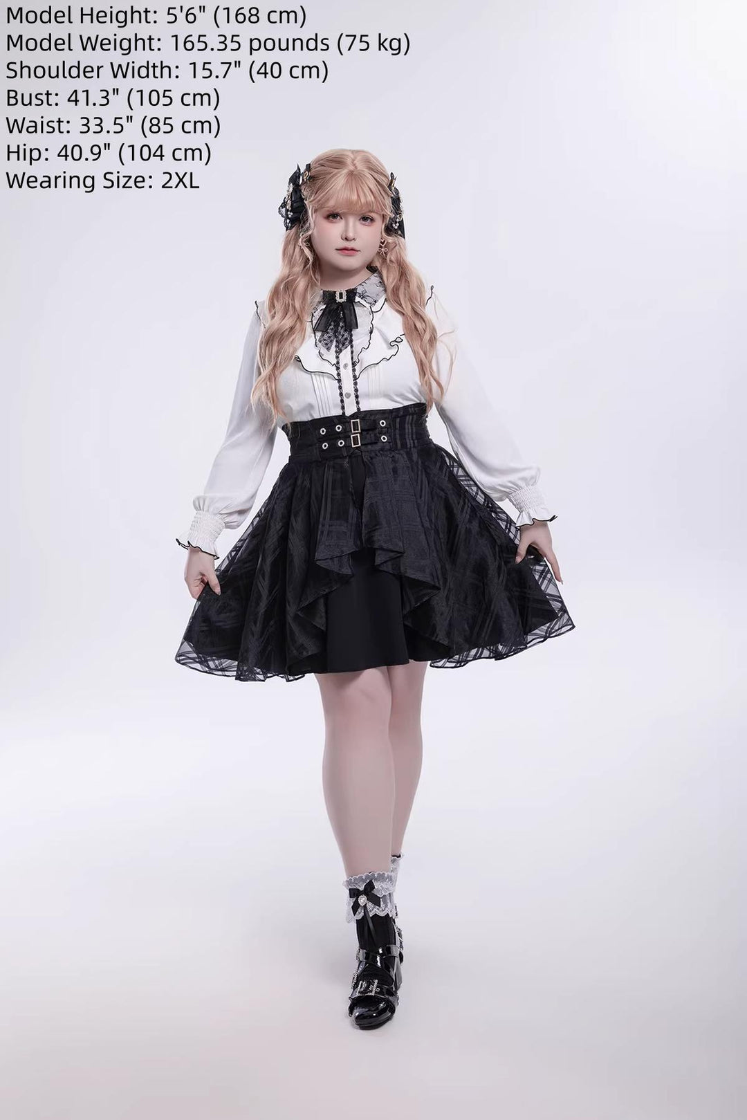 Jirai Kei Long-Sleeved Shirt, Ruffled Collar 45128:835596