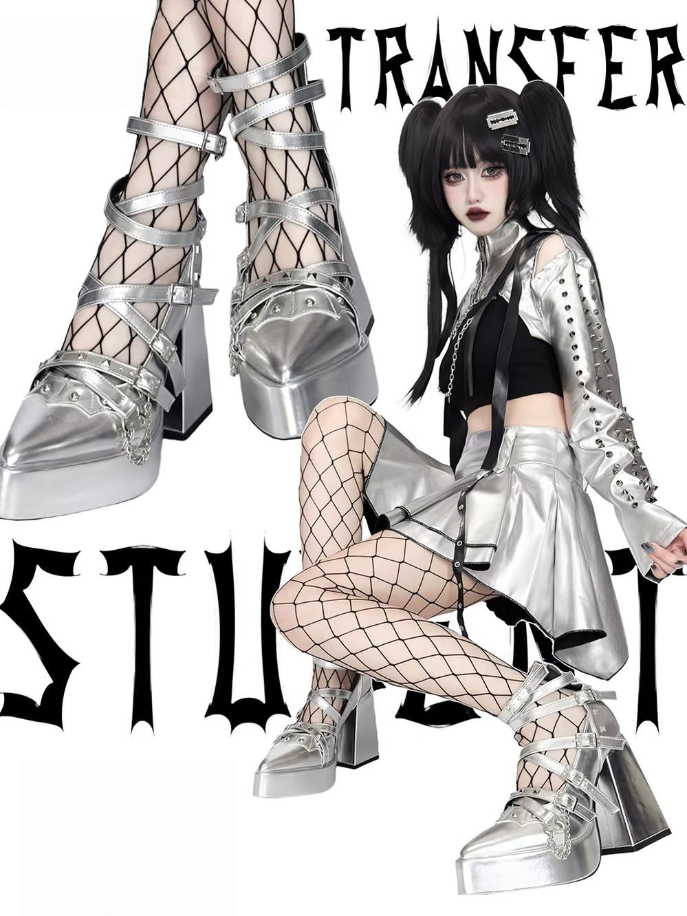 Punk Subculture Heels Shoes, Pointed Toe 44928:828696