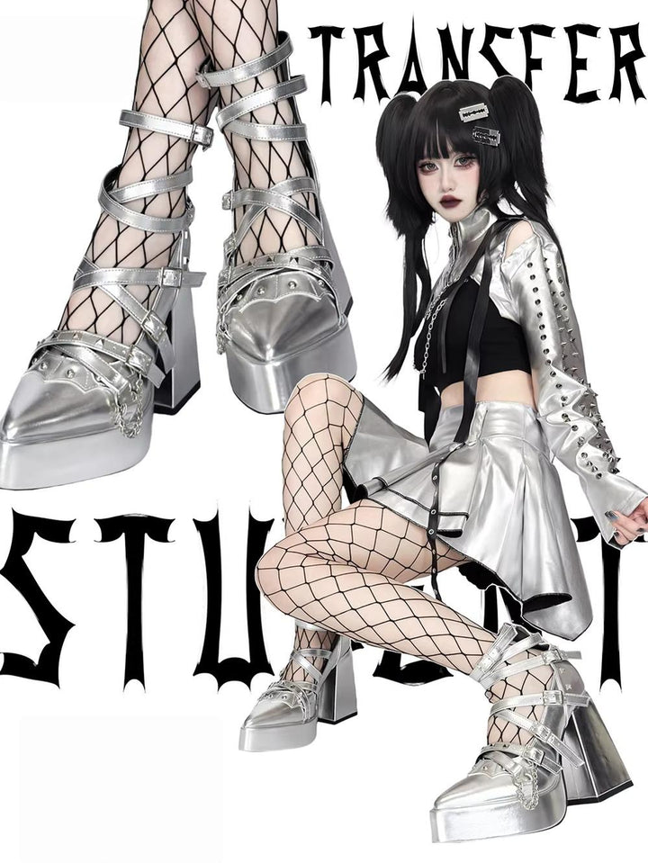 Punk Subculture Heels Shoes, Pointed Toe 44928:828696