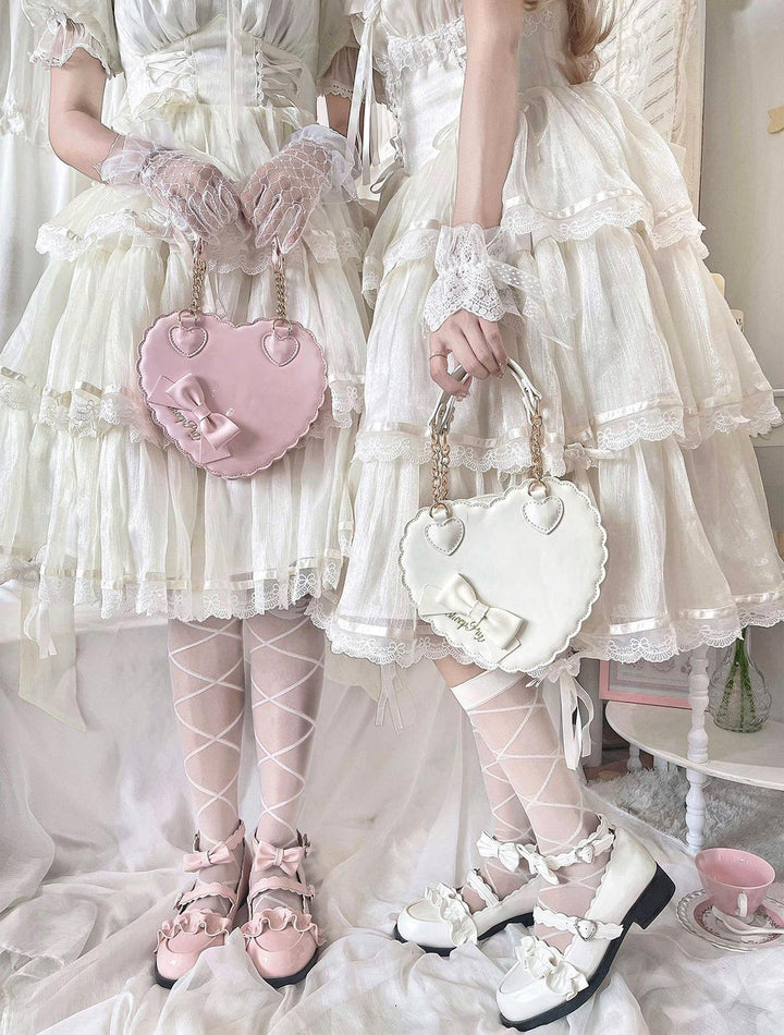 Sweet Lolita Bag Cute Heart Shaped Scalloped Bow Handbag 40326:656088