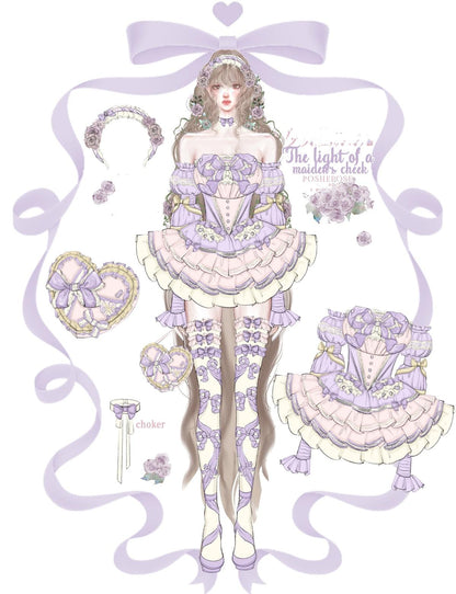 Lolita Dress Set Sweet Violet Pink Puffy Dress Corset Dress 36388:554892