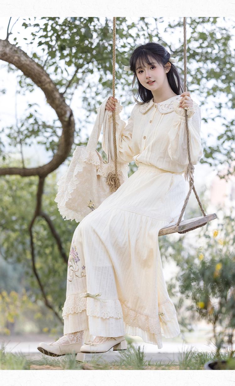 Cottagecore Dress Mori Kei Dress Set Embroidered Cotton Set 36238:527654