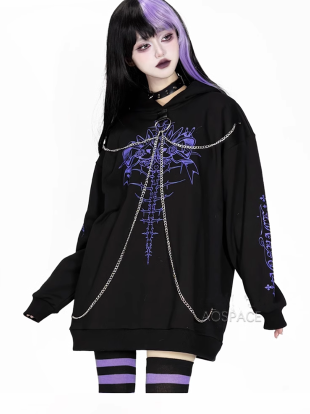 Jirai Kei Hoodie Gothic Sweatshirt Soul-Devouring Rabbit Bone Printed 42150:731191