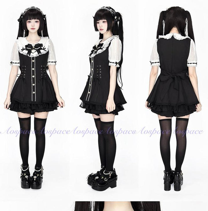 Jirai Kei Lace-Sleeved Dress, Elastic Shorts 44759:824569