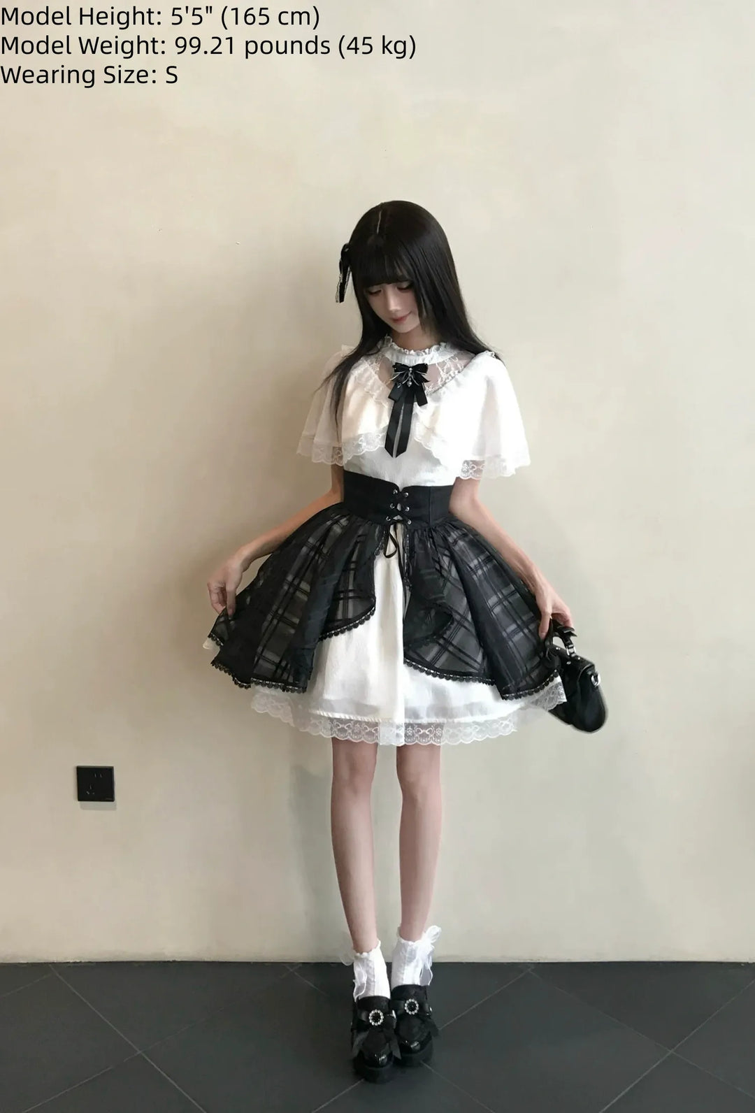 Seiso Kei Dress with Faux Two-Piece Shawl, Sheer Overlay 45621:860354