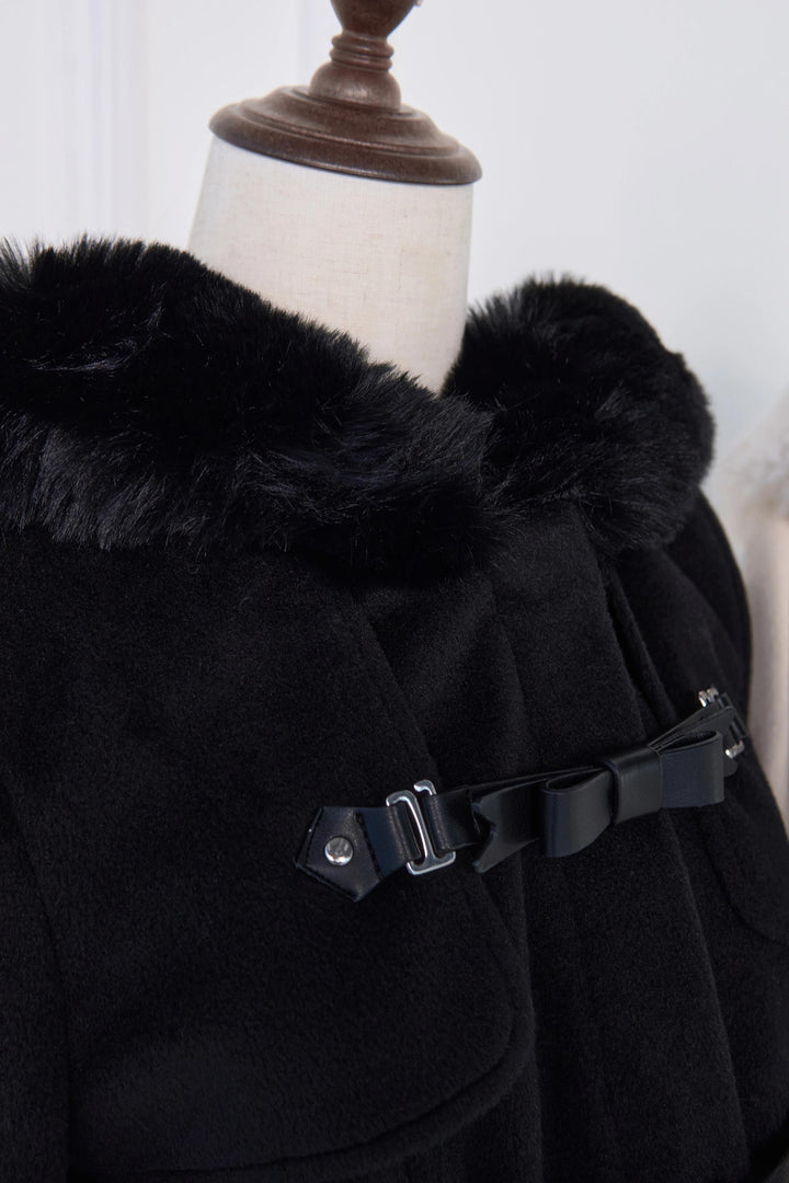 Hooded Rousangata Short Coat, Detachable Plush Cuffs 44116:796418