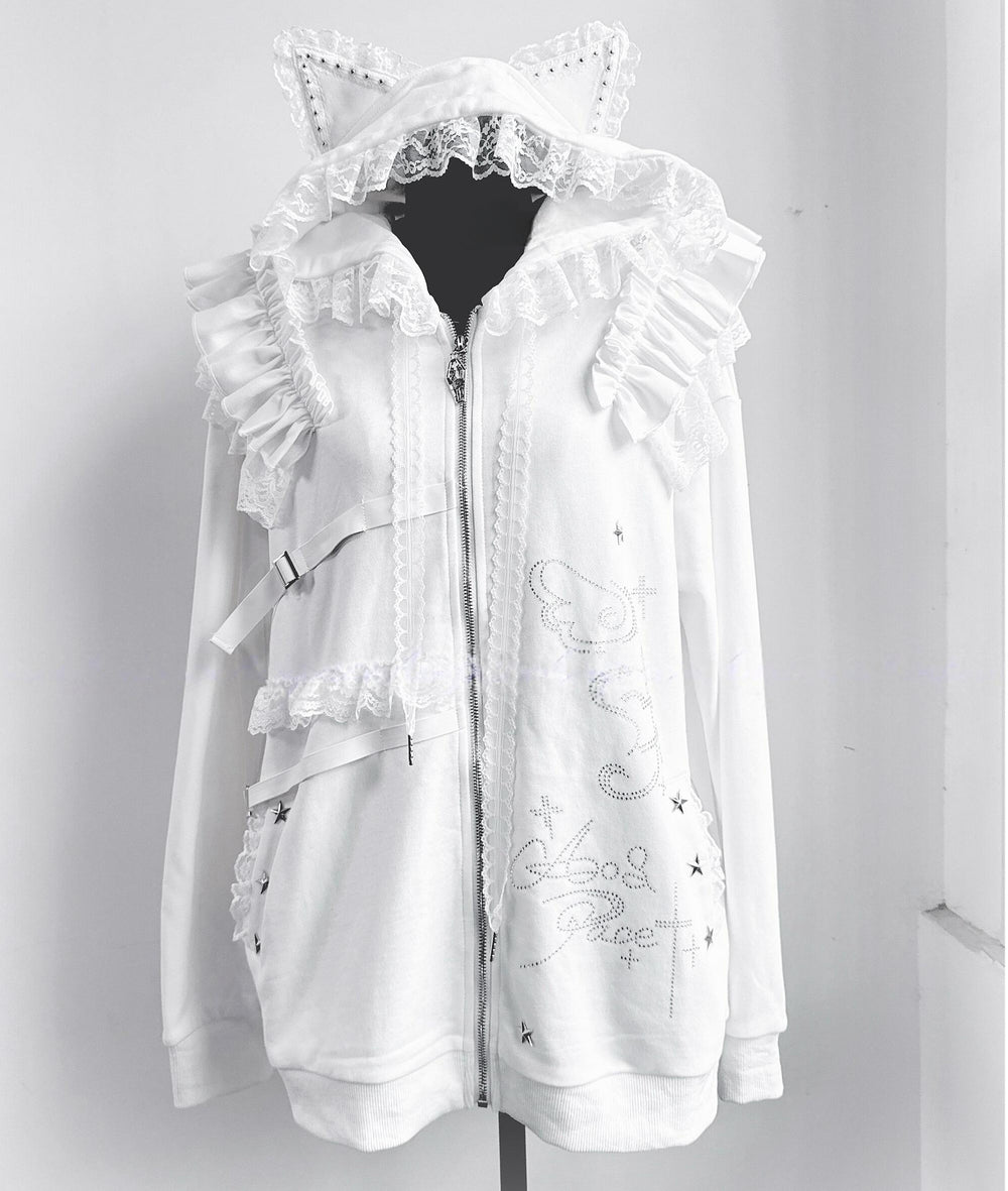 Rhinestone Setting Sub Culture Jacket, Cat Ear Hood (M S) 44766:825918