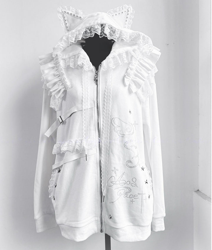 Rhinestone Setting Sub Culture Jacket, Cat Ear Hood (M S) 44766:825918