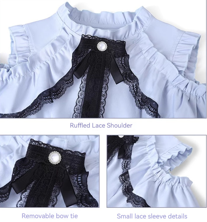 Jirai Kei Blue Long Sleeve Blouse Black Skirt 29514:358124