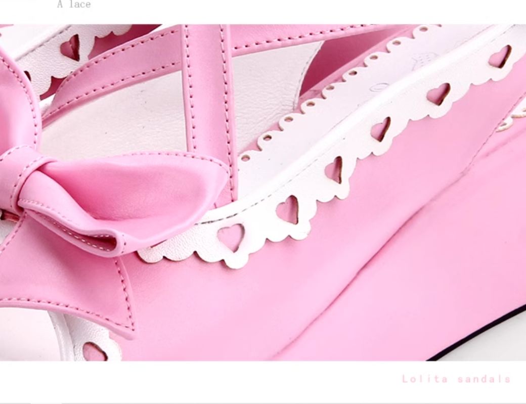 Lolita Shoes Round Toe Open Toe Lace Platform Sandals 37450:561652