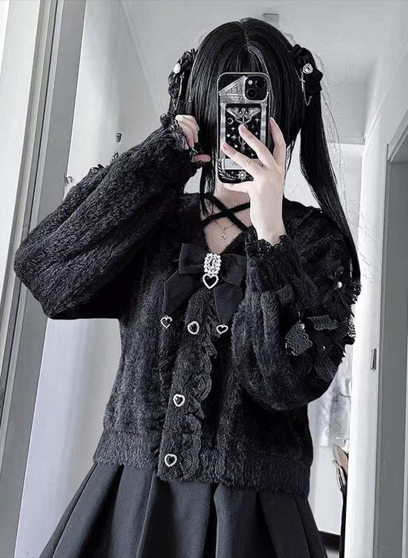 Jirai Kei Cardigan Outfit, High-Waisted Skirt (2XL L M XL) 44566:813798