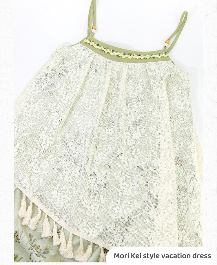 Cottagecore Dress Mori Kei Strap Dress Floral Dress With Tassels 36246:534490