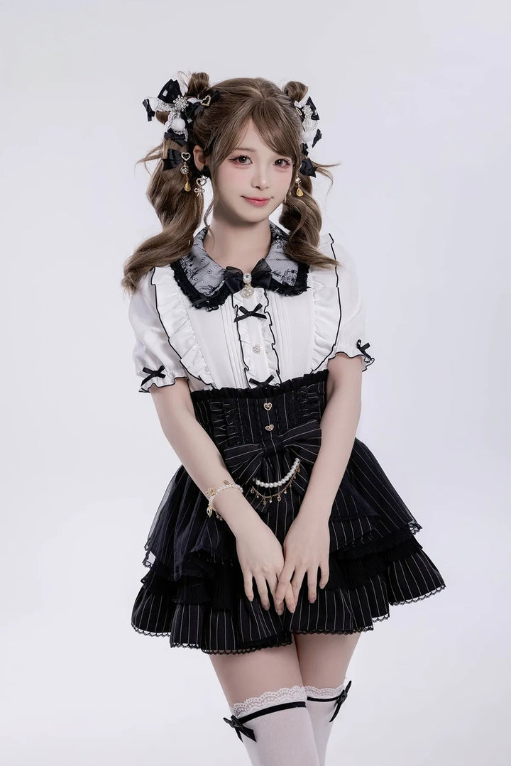 Jirai Kei Lace Collar Blouse, Detachable Sleeves 45226:842211