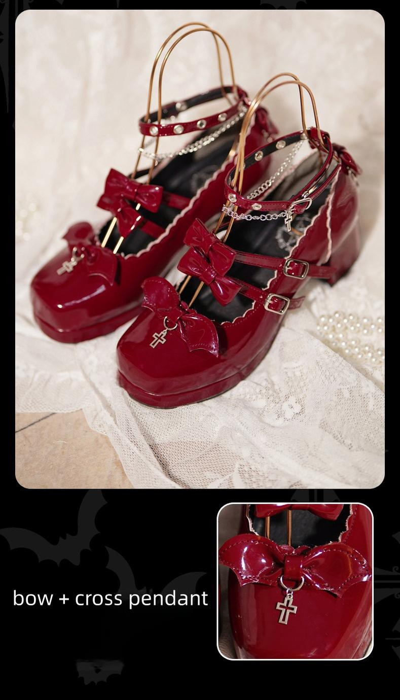 Halloween Gothic Lolita Heeled Shoes, Cross Pendant 45653:857591