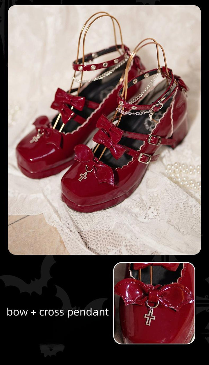 Halloween Gothic Lolita Heeled Shoes, Cross Pendant 45653:857591