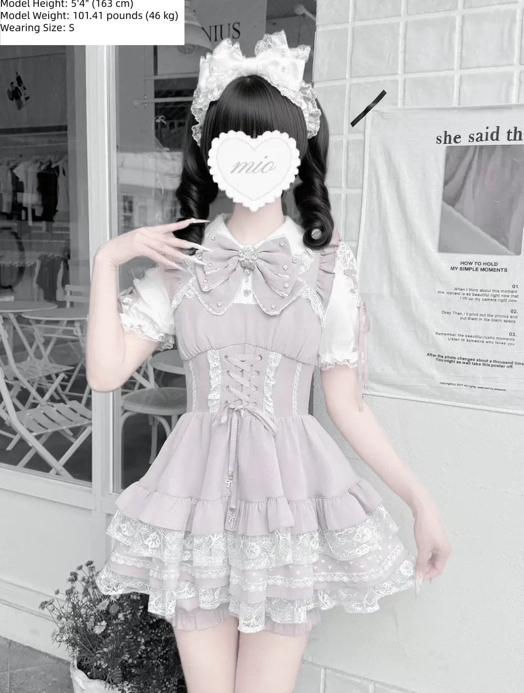 Jirai Kei Lace Plaid Dress Set, Detachable Rhinestone Bow 45700:860738