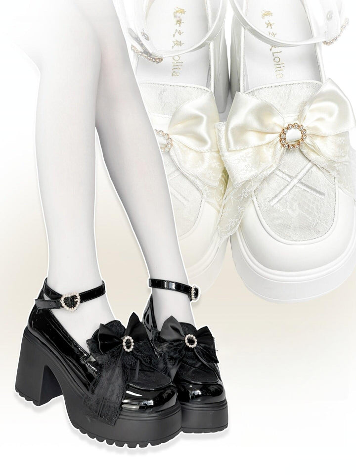 White/Black Jirai Kei Loafer Shoes, High Platform 44889:826021