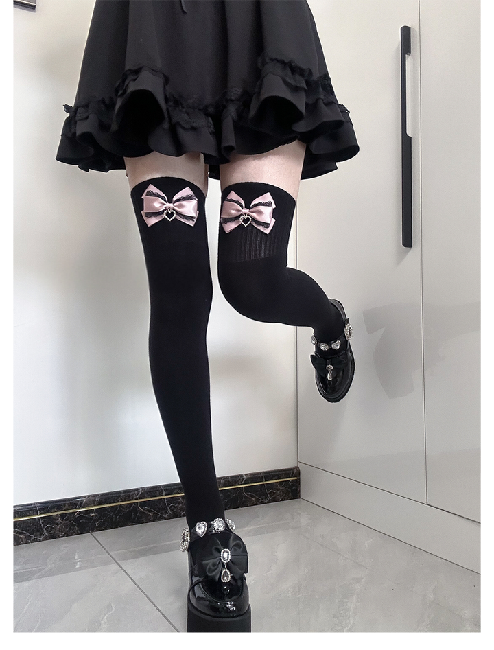 Jirai Kei Socks Cute Cashmere Thighhighs With Lace Bow 41744:716900