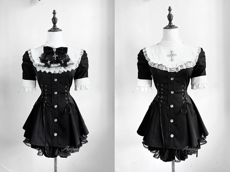 Short-sleeved Ryousangata Dress, Detachable Bowtie 43823:786777