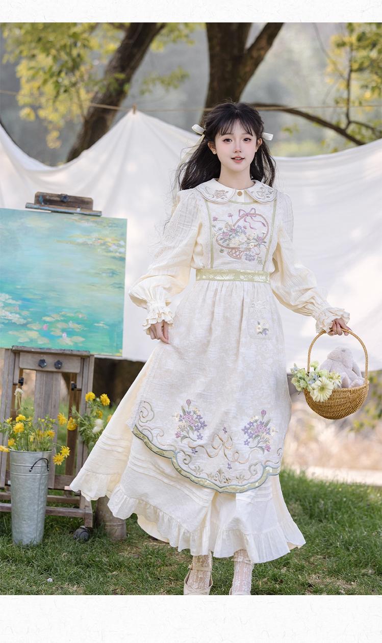 Cottagecore Dress Mori Kei Dress Set Embroidered Cotton Set 36238:527676