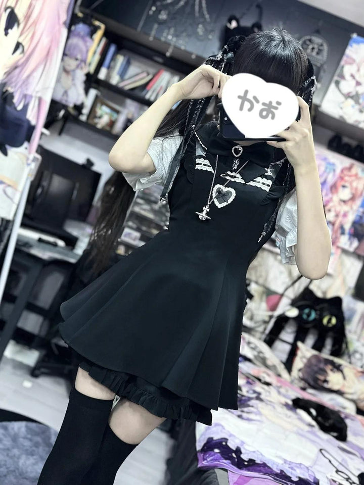 Jirai Kei Set Up Lace Dress Set Black Pink Blue Dress 34480:761507