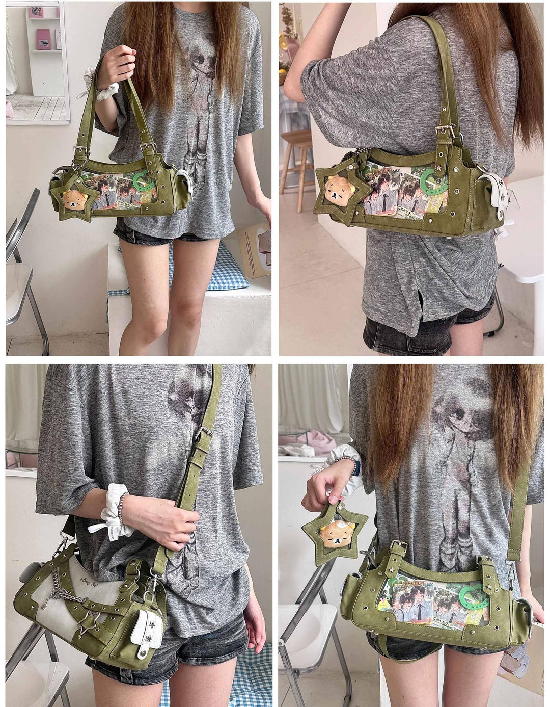Punk Studded Ita Bag, Clear Window & Star Pouch 45416:847483