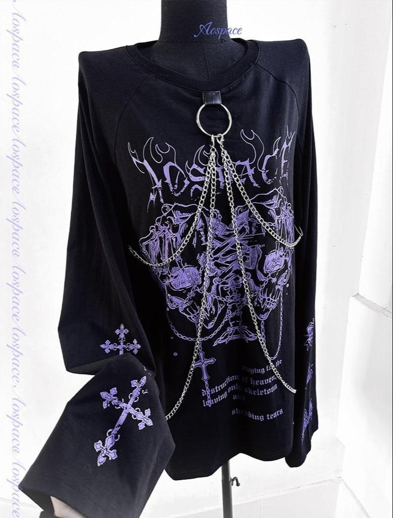 Sub-Culture Long-Sleeved T-Shirt, Detachable Front Chains 44767:826031