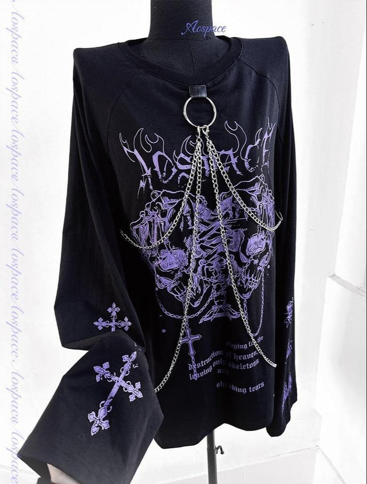 Sub-Culture Long-Sleeved T-Shirt, Detachable Front Chains 44767:826031